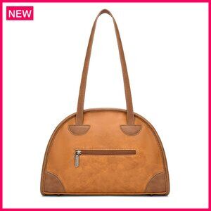 Retro Vegan Leather Bowling Bag, Top Handle Satchel, 13"W Shoulder Purse